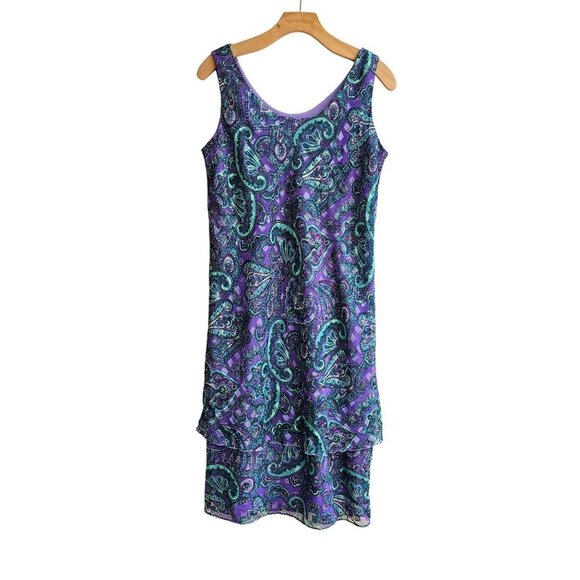 Patra Dresses & Skirts - Vintage Patra Purple & Teal Paisley Sleeveless Tiered Dress,  Size 14, USA Made